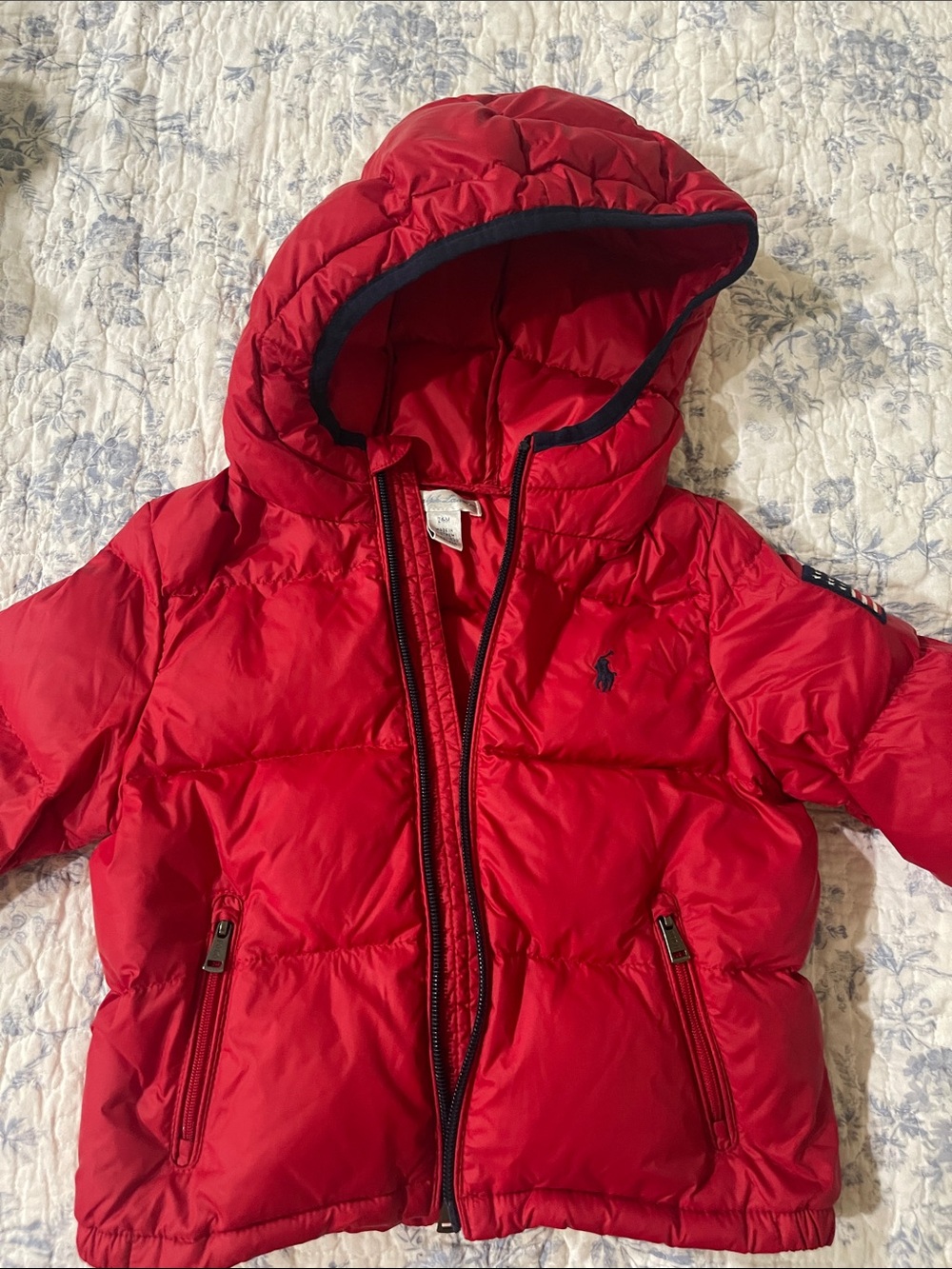 Ralph Lauren Little Kids Red Hooded Puffer Coat USA patch